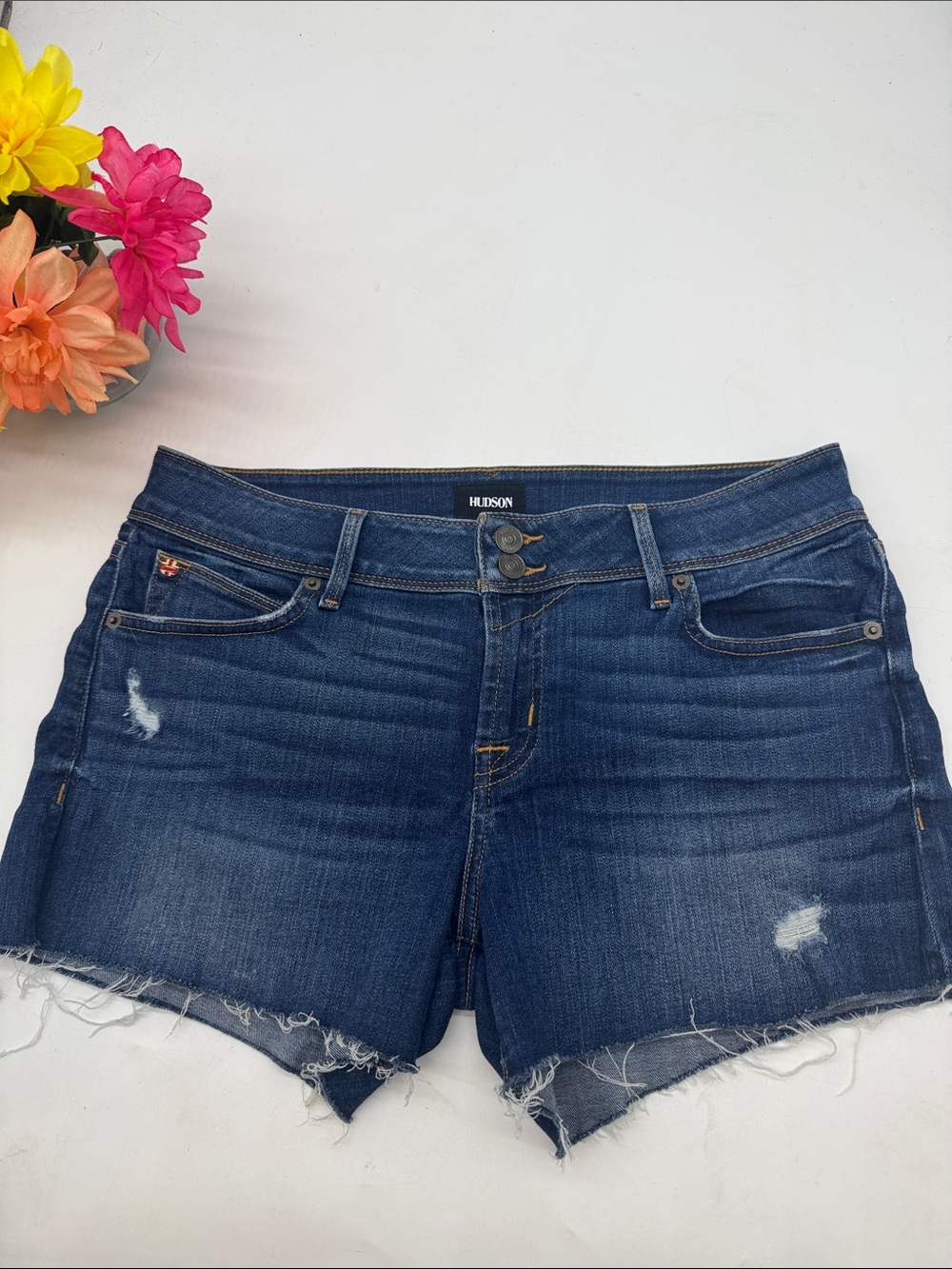 Hudson Jeans Blue Distressed Denim Cutoff Shorts Size 28